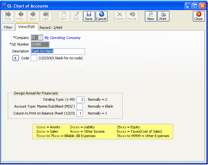 Chart Of Accounts Master File